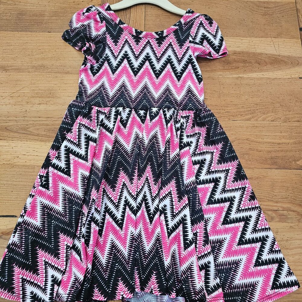 Dot Dot Smile 2 Kids Cap Sleeve Dress Aztec Stripe Pink Black Swing Flowy Twirl